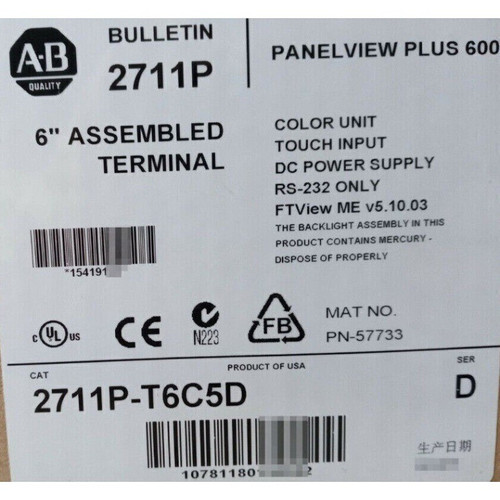 1PC Ab 2711p-t6c5d Panelview Plus 600 New Display Unit