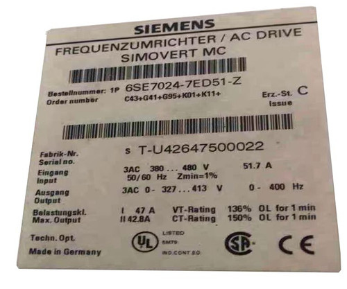 Siemens 6se7024-7ed51-z Simovert Masterdrive Unit