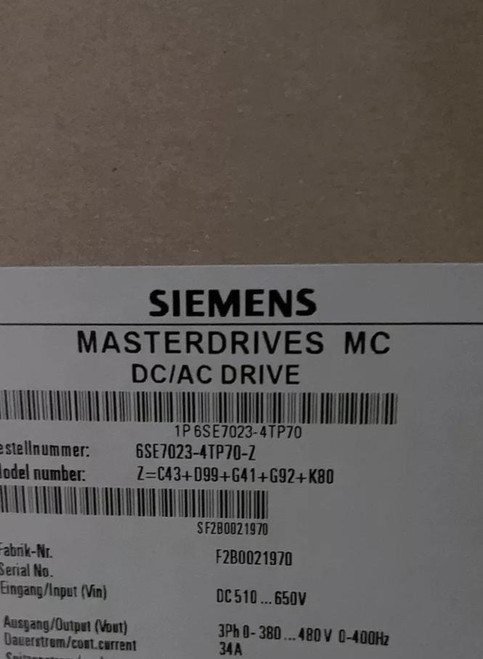 Siemens Inverter Compact Plus Unit 6se7023-4tp70