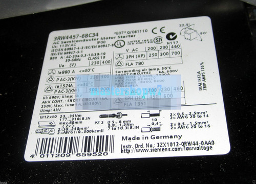 Siemens 3rw4457-6bc34 Semi-conductor Motor Starter
