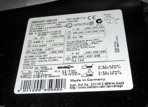 Siemens 3rw4457-6bc34 Semi-conductor Motor Starter Industrial Equipment