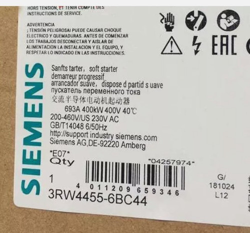 Siemens 3rw4455-6bc44 Sirius Soft Starter 400kw