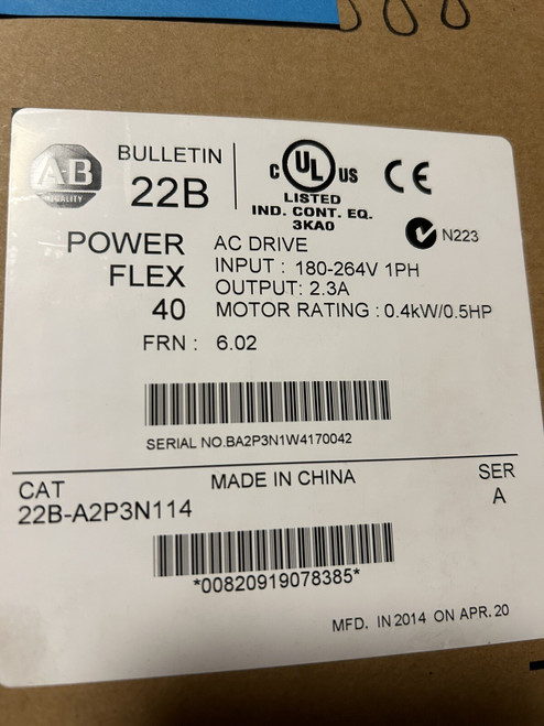 22b-a2p3n114 New Sealed Powerflex 40- 0.4 Kw (0.5 Hp) Ac Drive 22b-a2p3n114