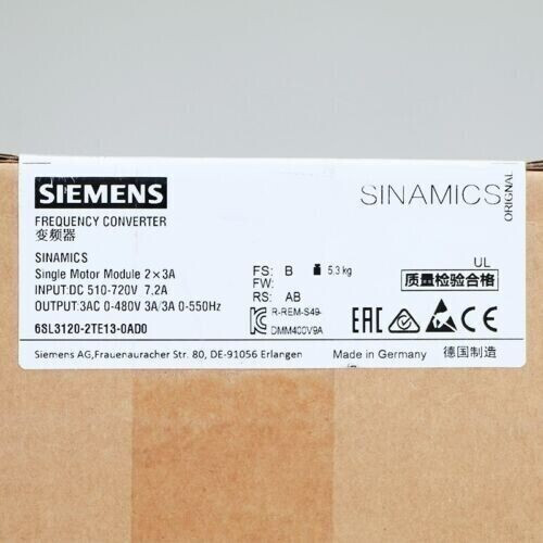 6sl3120-2te13-0ad0 New Siemens S120 Motor Module Dc600v 6sl3120-2te13-0ad0