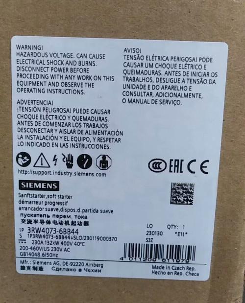 3rw4073-6bb44 1pc New Siemens Soft Starter 132kw 3rw4073-6bb44