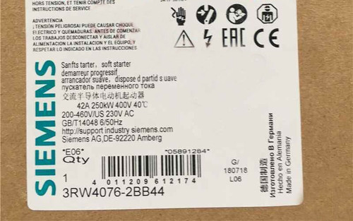 3rw4076-2bb44 1pc New Siemens Soft Starter 250kw 3rw4076-2bb44
