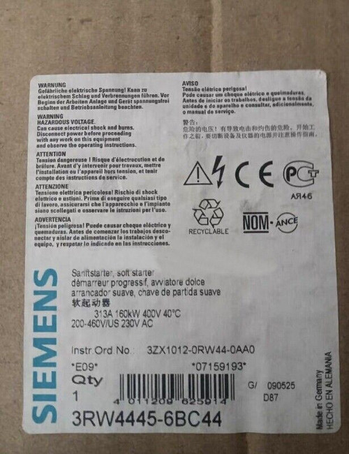 3rw4445-6bc44 New Siemens Soft Starter 160kw 3rw4445-6bc44
