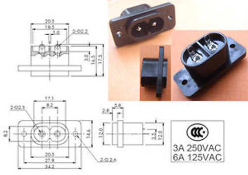 300PCS 250V 3A 125V 6A Receptacle AC Power PCB Panel AC Socket screw panel fixed