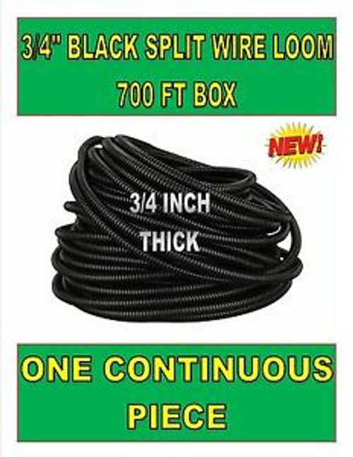 700 Feet 3/4 Black Split Loom Flexible Tubing Wire Cover 1 Continuous Piece