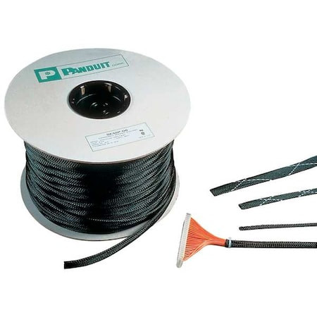 PANDUIT Braided Cable Sleeve, 1-1/2 in Inside Dia., 2.13 in Max Bundle Dia., 200 Ft, Black - SE150P-TR0