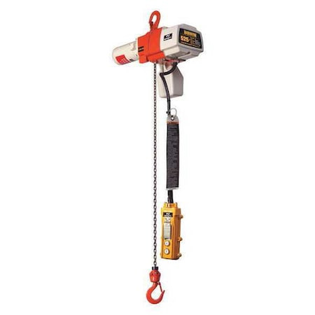 HARRINGTON Electric Chain Hoist, 2,000 Lb, 15 Ft, Hook Mounted - No Trolley, 208-230/460v Ac, Yellow - NER010S-15