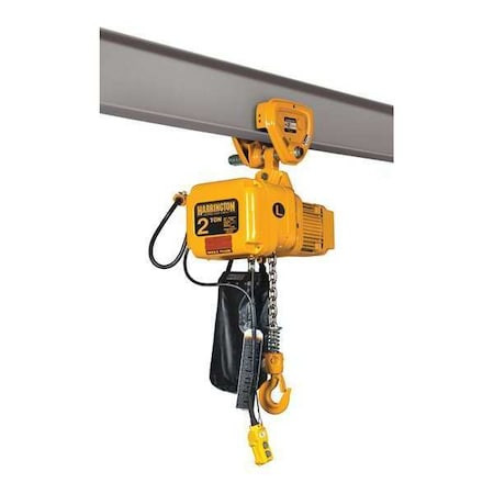 HARRINGTON Electric Chain Hoist, 4,000 Lb, 15 Ft, Push Trolley, 115/230v Ac, Yellow - SNERP020L-15
