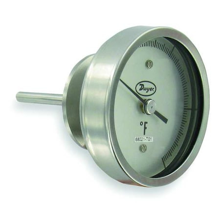 DWYER INSTRUMENTS Sanitary Bimetal Thermometer, 1.5" Clamp Size, 4.5" Stem, Range 50 to 300 Degrees F. - BT15S54561