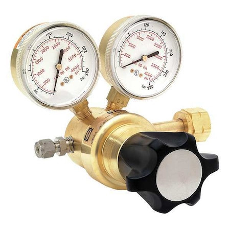 HARRIS High Pressure Gas Regulator, Argon, Helium, Nitrogen, Single Stage, 0.965"-14 Inlet, 1/4 in Outlet - KH1114