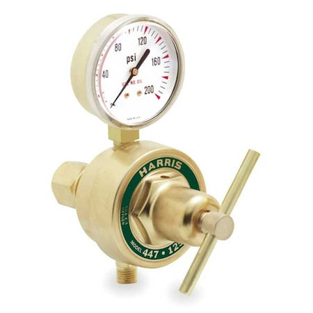HARRIS Gas Regulator, Argon, Helium, Nitrogen, Single Stage, 1/4 in Inlet, 5/8"-18 Outlet, 0 to 50 Psi - 447-50-1/4 RF