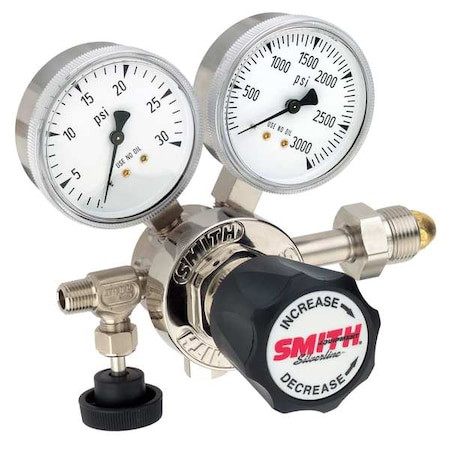 SMITH EQUIPMENT High Purity Gas Regulator, Carbon Dioxide, Single Stage, 0.825"-14 Inlet, 1/4 in Outlet, 50 Psi - 111-2002