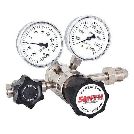 SMITH EQUIPMENT High Purity Gas Regulator, Industrial Air, Two Stage, 0.965"-14 Inlet, 1/4 in Outlet, 0 to 25 Psi - 620-03100000