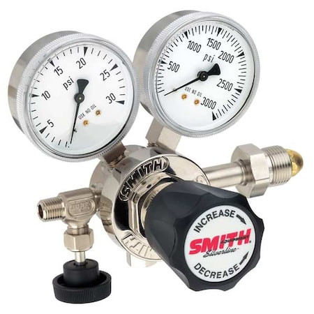 SMITH EQUIPMENT High Purity Gas Regulator, Hydrogen, Methane, Single Stage, 0.825"-14 Inlet, 1/4 in Outlet, 15 Psi - 110-2006