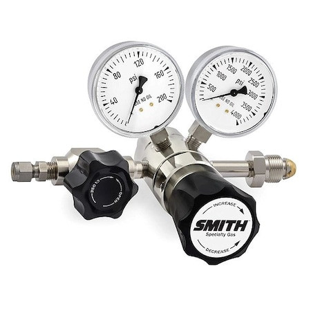 SMITH EQUIPMENT High Purity Gas Regulator, Industrial Air, Two Stage, 0.965"-14 Inlet, 1/4 in Outlet, 0 to 100 Psi - 622-03100000