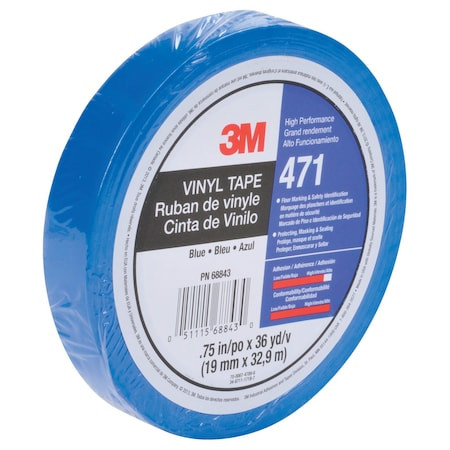 3M Vinyl Tape 471, Blue, 1/2"x36 Y,pk72