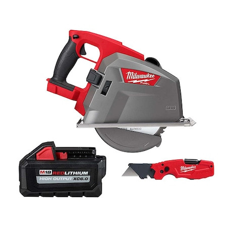 MILWAUKEE TOOL Fastback 6-in-1 Folding Utility Knife + M18 Fuel 8" Metal Cutting Circular Saw + M18 Xc6.0 Battery - 2982-20, 48-11-1865, 48-22-1505