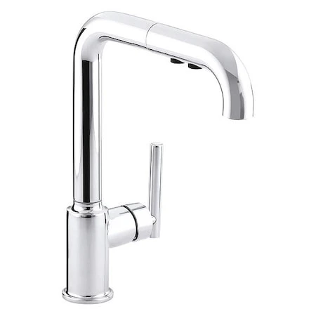 KOHLER Mid Arc Pull Out Kitchen Sink Faucet, Manual, Single Hole Only Mount, 1 Hole - K-7505-CP