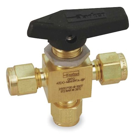 PARKER 3/8" Compr Brass Mini Ball Valve 3-way - 6A-MB6XPFA-BP