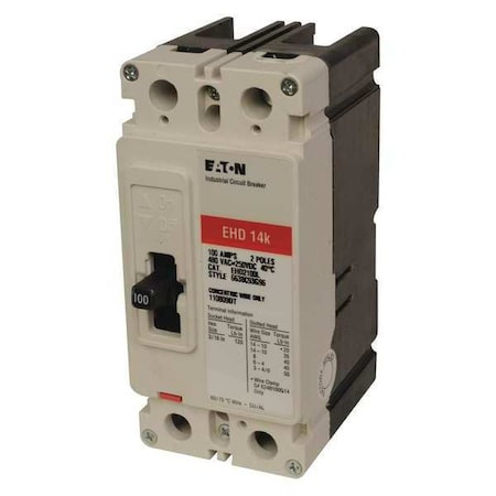 EATON Molded Case Circuit Breaker, Ehd Series, 80a, 2 Pole, 480v Ac, 18ka at 240v Ac - EHD2080
