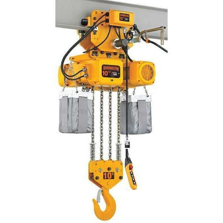 HARRINGTON Electric Chain Hoist, 20,000 Lb, 15 Ft, Motorized Trolley, 208-230/460v Ac, Yellow - NERM100L-L15