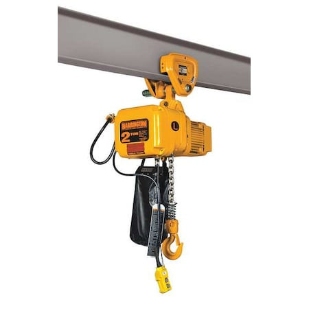 HARRINGTON Electric Chain Hoist, 1,000 Lb, 15 Ft, Push Trolley, 115/230v Ac, Yellow - SNERP005S-15