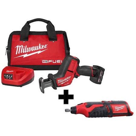 MILWAUKEE TOOL M12 Rotary Tool + M12 Fuel Hackzall Recip Saw Kit - 2520-21XC, 2460-20