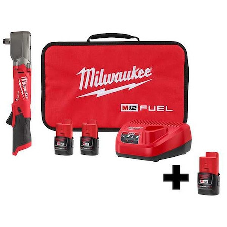 MILWAUKEE TOOL M12 1/2" Right Angle Impact Wrench Kit, Includes Battery & Charger - 2565-22, 48-11-2420