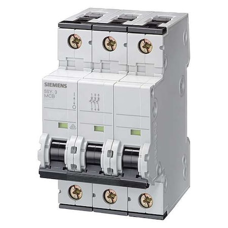 SIEMENS Circuit Breaker, 5sy6 Series, 63a, 3 Pole, 400v Ac, 5ka at 400v Ac, C Curve - 5SY63637