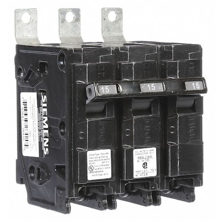 SIEMENS Miniature Circuit Breaker, Bl Series, 15a, 3 Pole, 240v Ac, 65ka at 240v Ac - B315HH