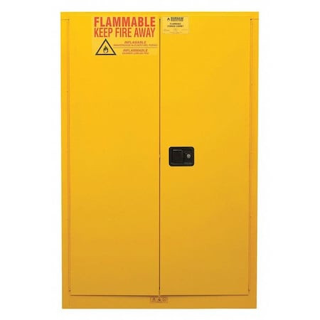 DURHAM MFG Flammable Safety Storage Cabinet, 45 Gal, 2 Shelves, Steel, 43 in W X 65 in H X 18 in D, Yellow - 1045M-50