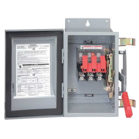 SIEMENS Fusible, Safety Disconnect Switch, Heavy Duty, 600 V, 3pst, Nema 1 - HF364PV