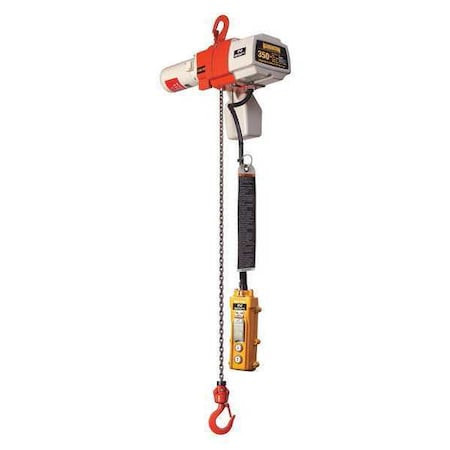 HARRINGTON Electric Chain Hoist, 350 Lb, 15 Ft, Hook Mounted - No Trolley, 120v Ac, White and Orange - ED350DSA-15