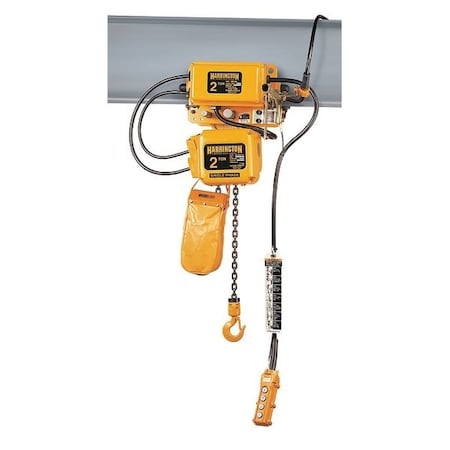 HARRINGTON Electric Chain Hoist, 4,000 Lb, 20 Ft, Motorized Trolley, 115/230v Ac, Yellow - SNERM020L-L-20