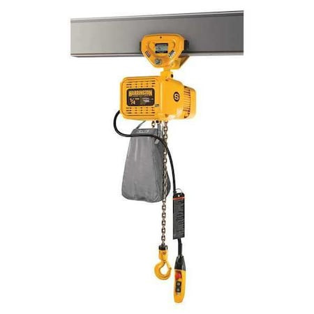 HARRINGTON Electric Chain Hoist, 500 Lb, 15 Ft, Push Trolley, 230v Ac, Yellow - NERP003SD-15 / 230v