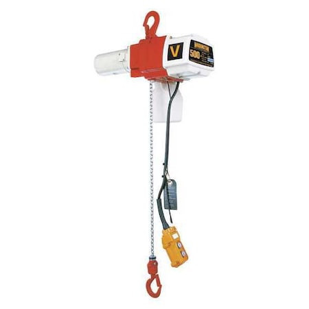 HARRINGTON Electric Chain Hoist, 500 Lb, 20 Ft, Hook Mounted - No Trolley, 120v Ac, White and Orange - ED500V-20