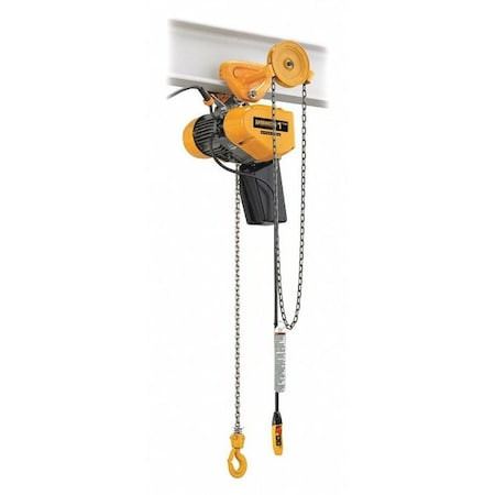 HARRINGTON Electric Chain Hoist, 2,000 Lb, 15 Ft, Geared Trolley, 115v Ac, Yellow - SEQG010SD-15