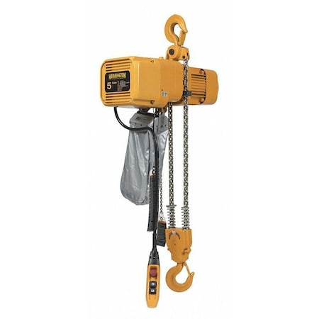 HARRINGTON Electric Chain Hoist, 10,000 Lb, 15 Ft, Hook Mounted - No Trolley, 230v Ac, Yellow - NER050LD-15