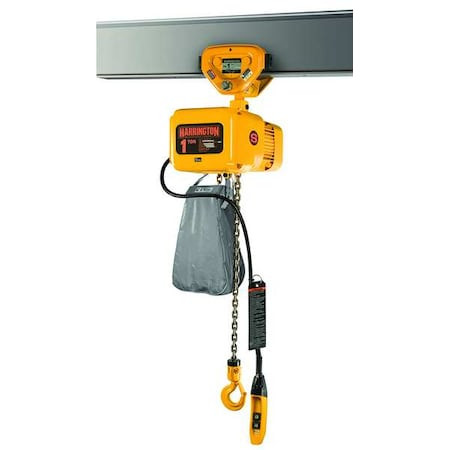 HARRINGTON Electric Chain Hoist, 10,000 Lb, 20 Ft, Push Trolley, 460v Ac, Yellow - NERP050LD-20 / 460v