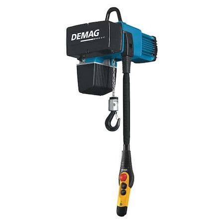 DEMAG Electric Chain Hoist, 500 Lb, 26 Ft, Hook Mounted - No Trolley, 460v Ac, Blue - DC Com 2-250 1/1 H8 V7.2/1.8 460/60