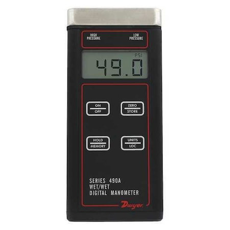 DWYER INSTRUMENTS Wet/wet Handheld Digital Manometer, 0 to 50 Psi (0 to 344.8 Kpa) - 490A-3
