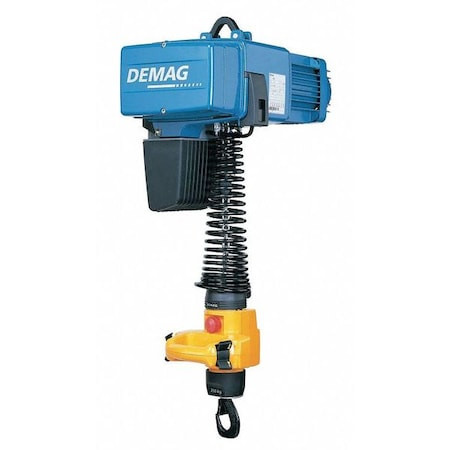 DEMAG Electric Chain Hoist, 275 Lb, 9 Ft, Hook Mounted - No Trolley, 230v Ac, Blue - DCM Pro 1-125 1/1 H2.8 V9.6/2.4  230/60