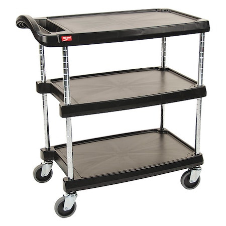 INSTOCK Laboratory Utility Cart, Polymer, 3 Shelves, 31 1/2 in L, 18 3/8 in W, 35 1/2 in H - GRMY1627-34BL