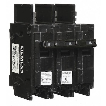SIEMENS Miniature Circuit Breaker, Bq Series, 45a, 3 Pole, 240v Ac, 10ka at 240v Ac - BQ3B045