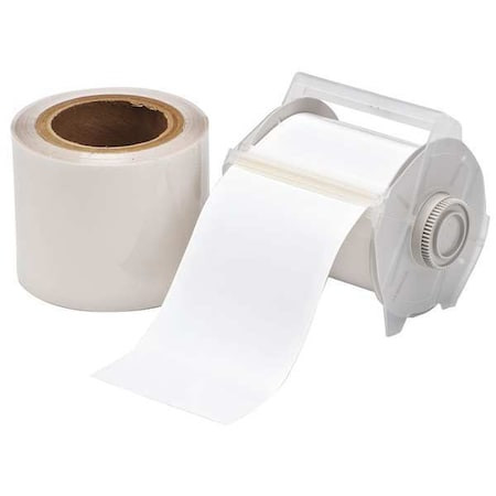 BRADY Continuous Label Roll, Polyester, No Legend, Clear, White, 4 in W., 2 Mil Thickness - 142157