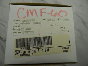 1000 Vishay Dale 9820J Metal Resistors CMF-60 1K 1% T-1 RN60D1001F B14 300 Volts